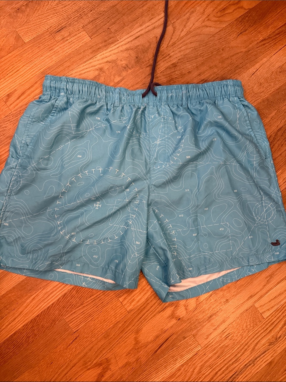Southern Marsh Light Blue Topographic-Print Swim Trunks